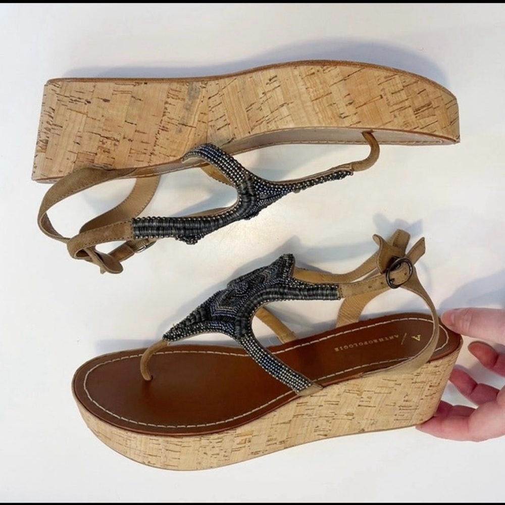 Anthropologie Jacey Beaded Wedge Sandal, Size 9 - Picture 2 of 7